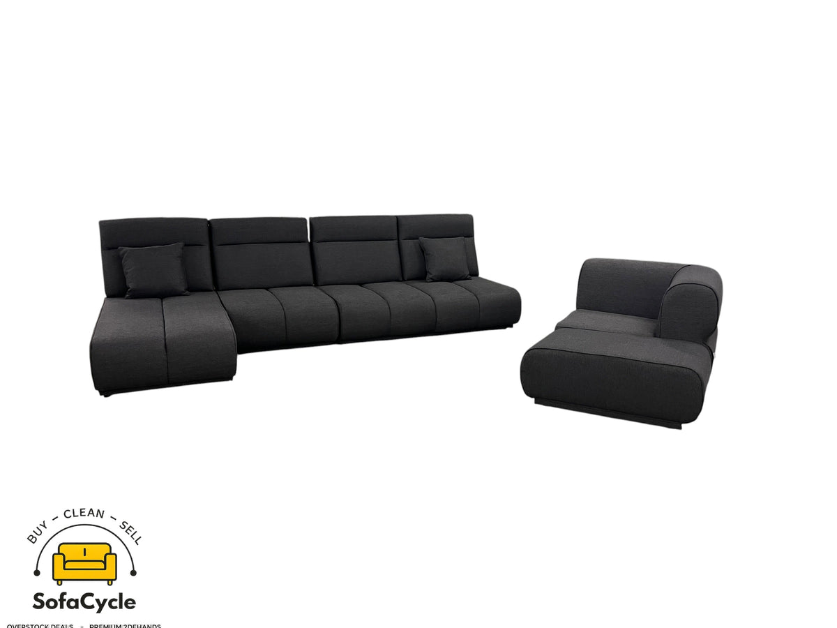 Hoekzetel zwart in stof, modulair – overstock