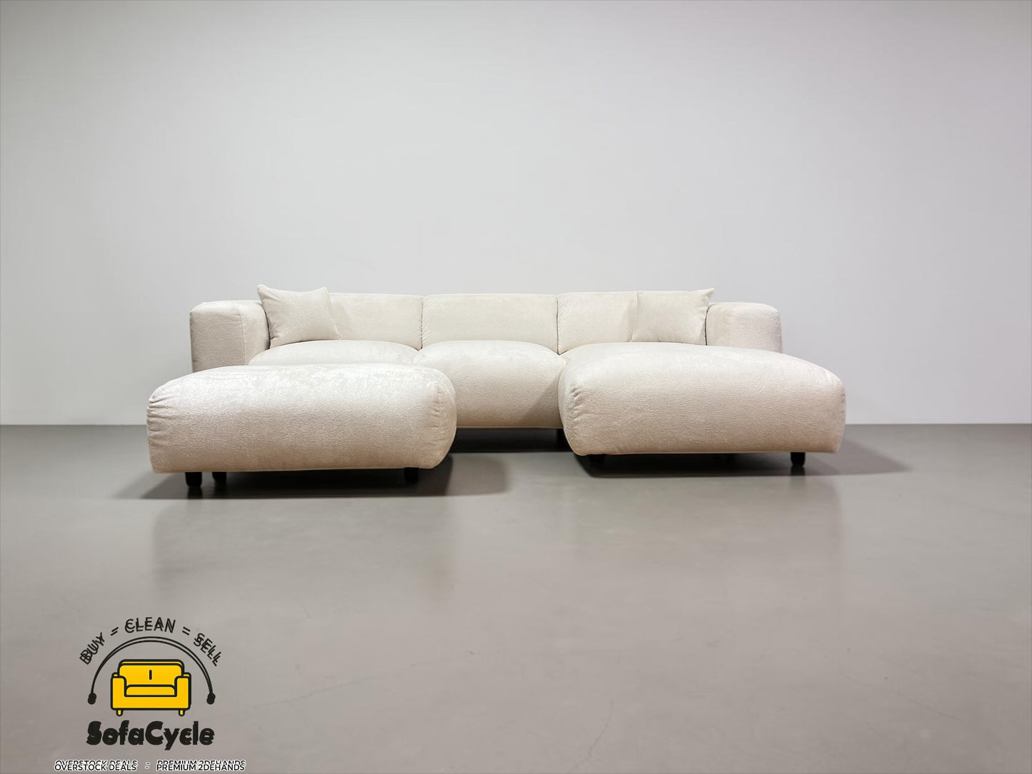 Hoekzetel wit in bouclé, hoek R – overstock
