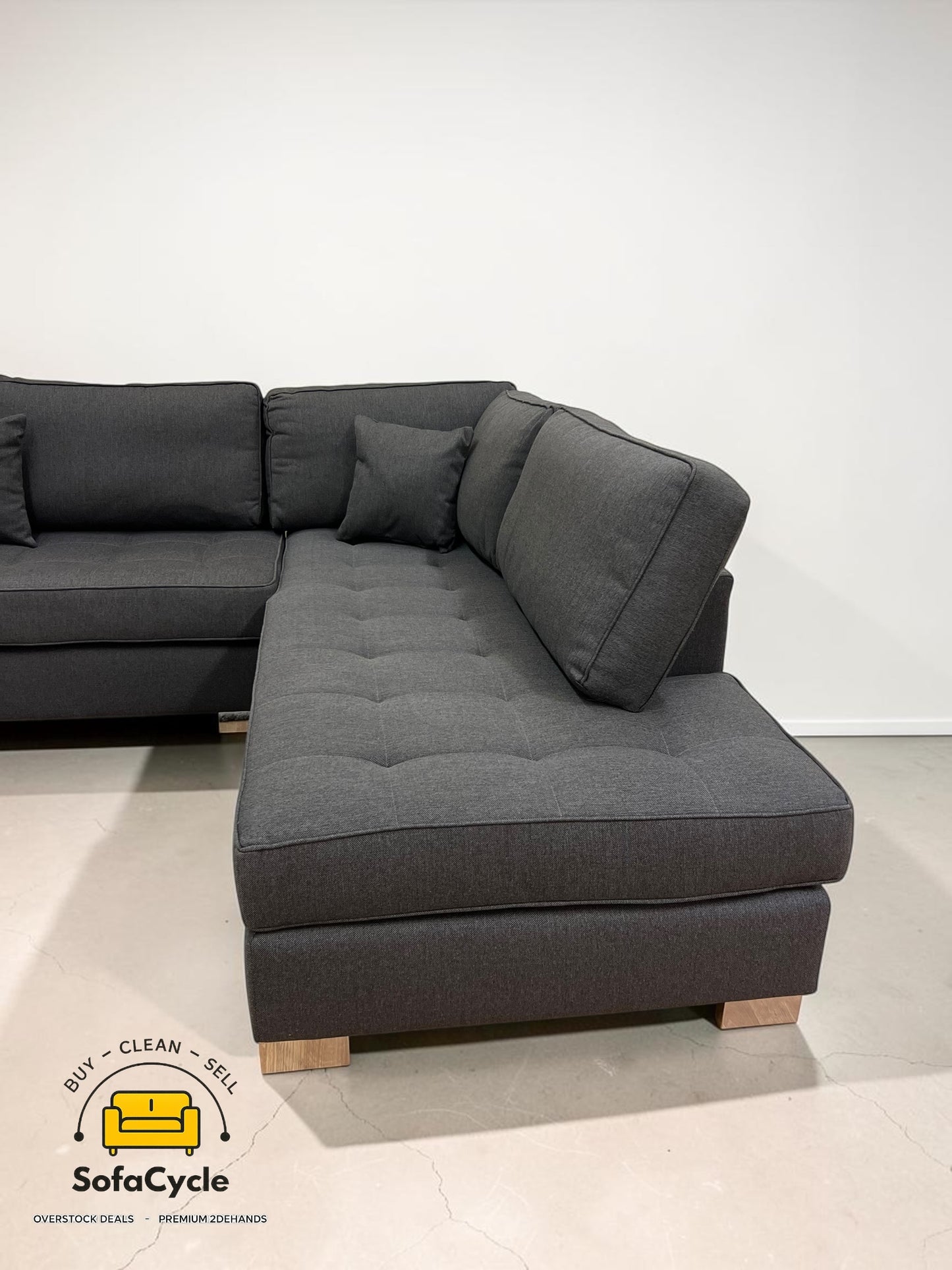 Hoekzetel zwart in stof extra ruim, hoek R – overstock