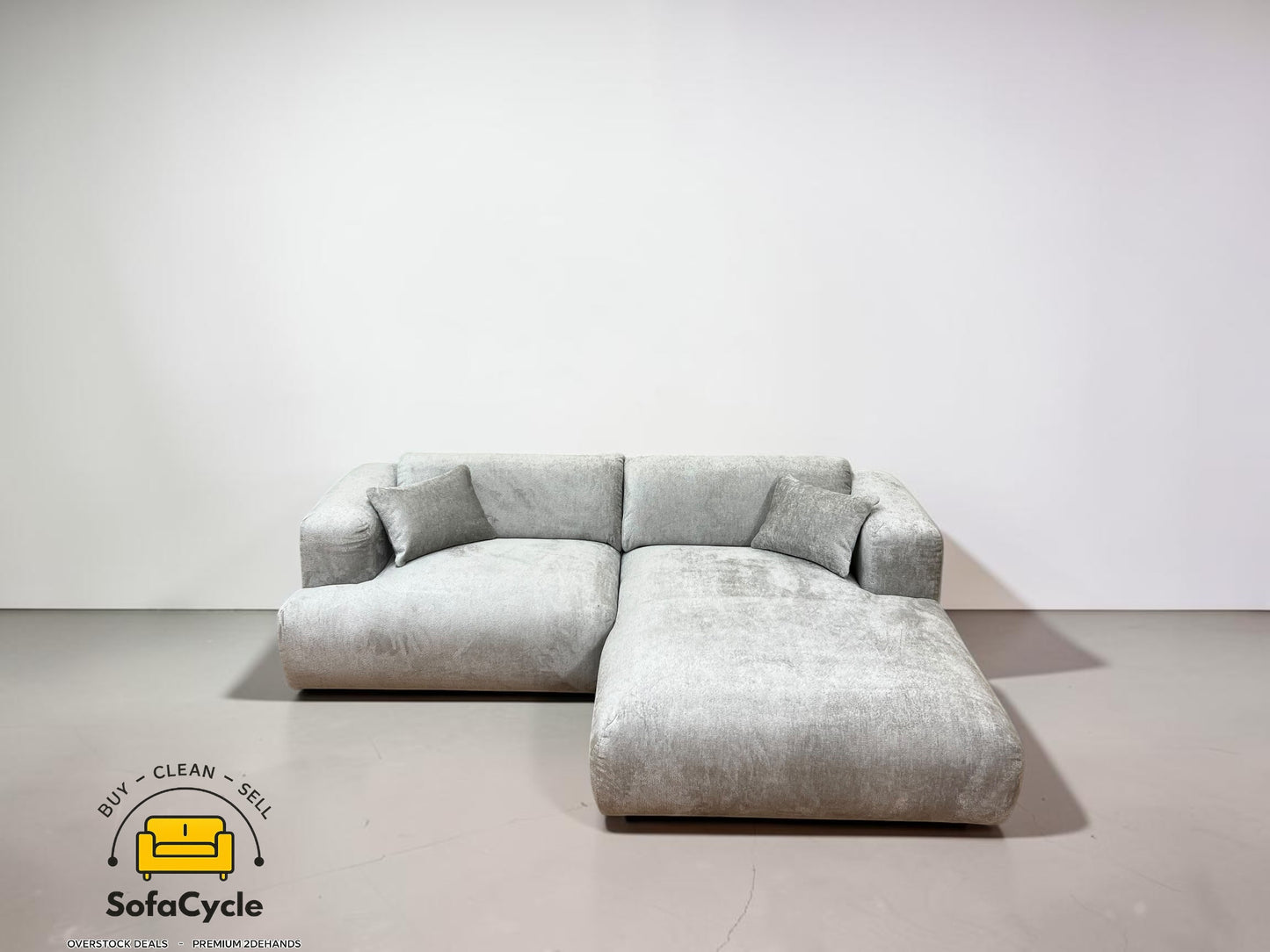 Hoekzetel grijs in bouclé met extra breed ligvlak – overstock