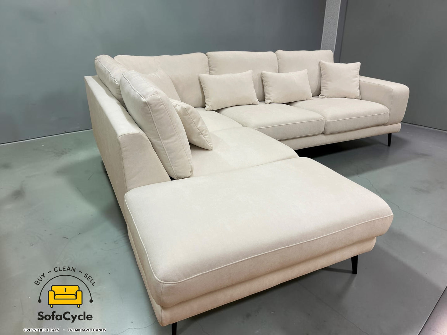 Luton hoekzetel wit in stof, hoek L – overstock