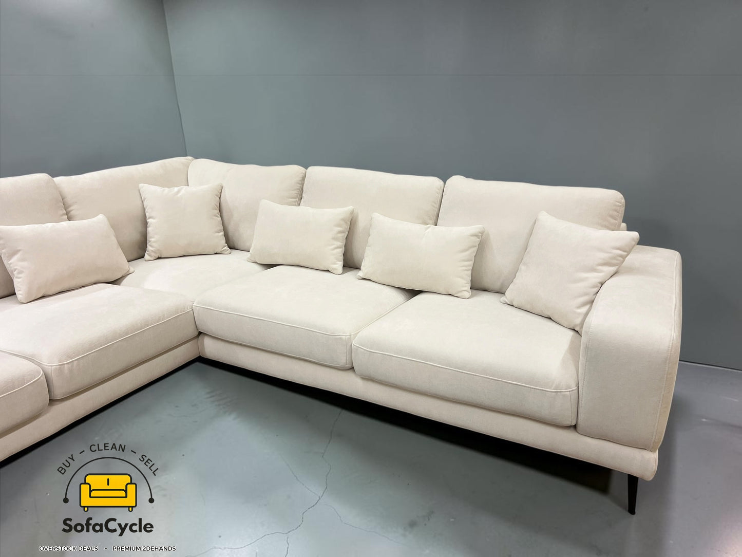 Luton hoekzetel wit in stof, hoek L – overstock