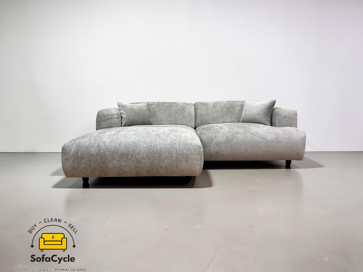 Hoekzetel grijs in bouclé extra breed ligvlak – overstock