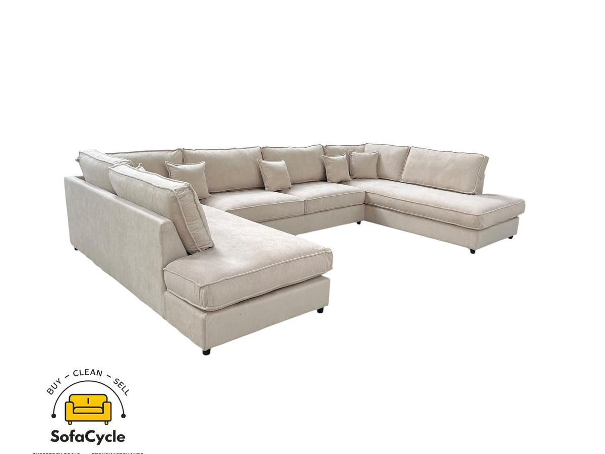 U-zetel beige in ribstof – overstock