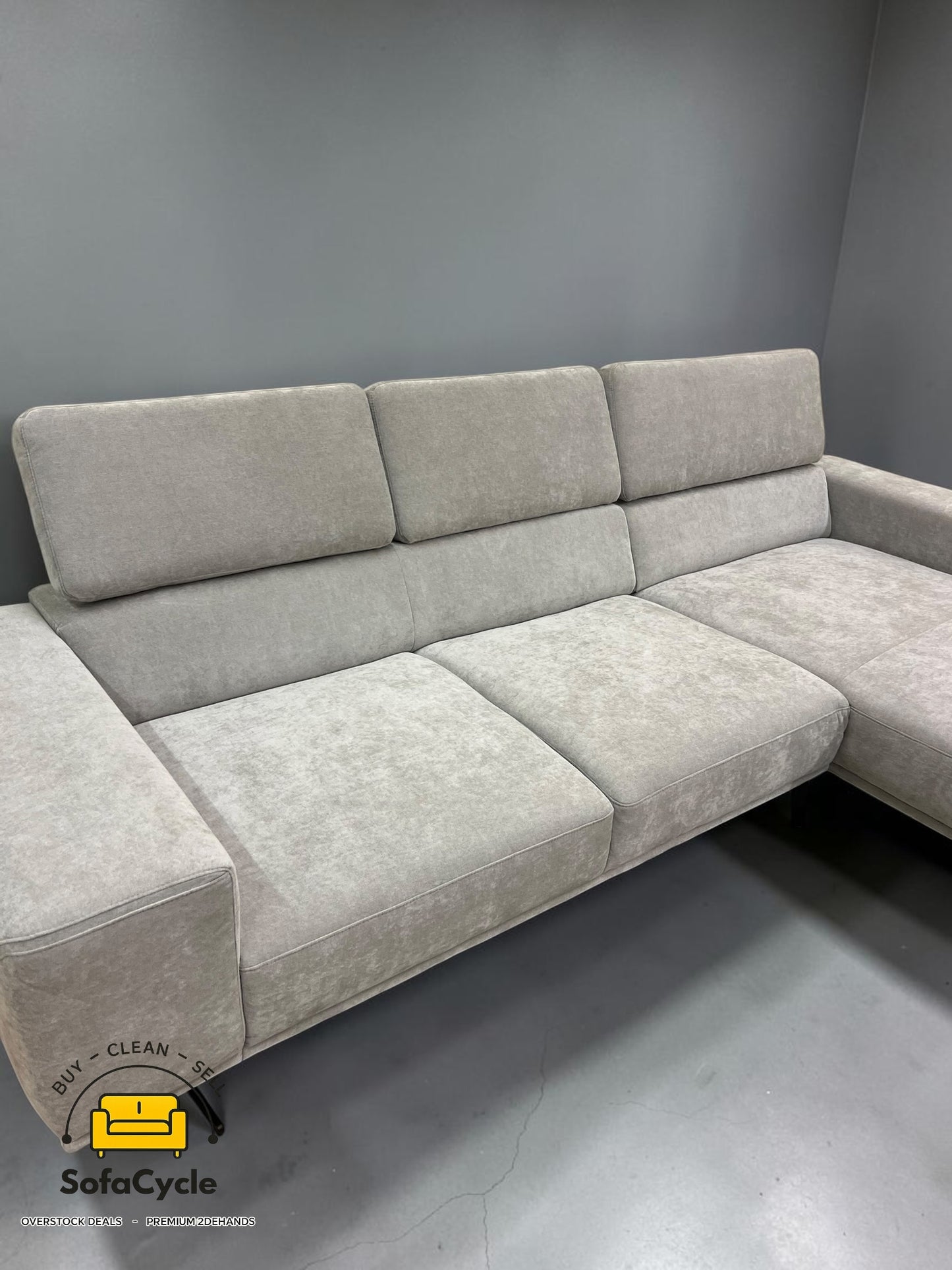 Amalfi hoekzetel grijs met hoofdsteun, hoek L – overstock