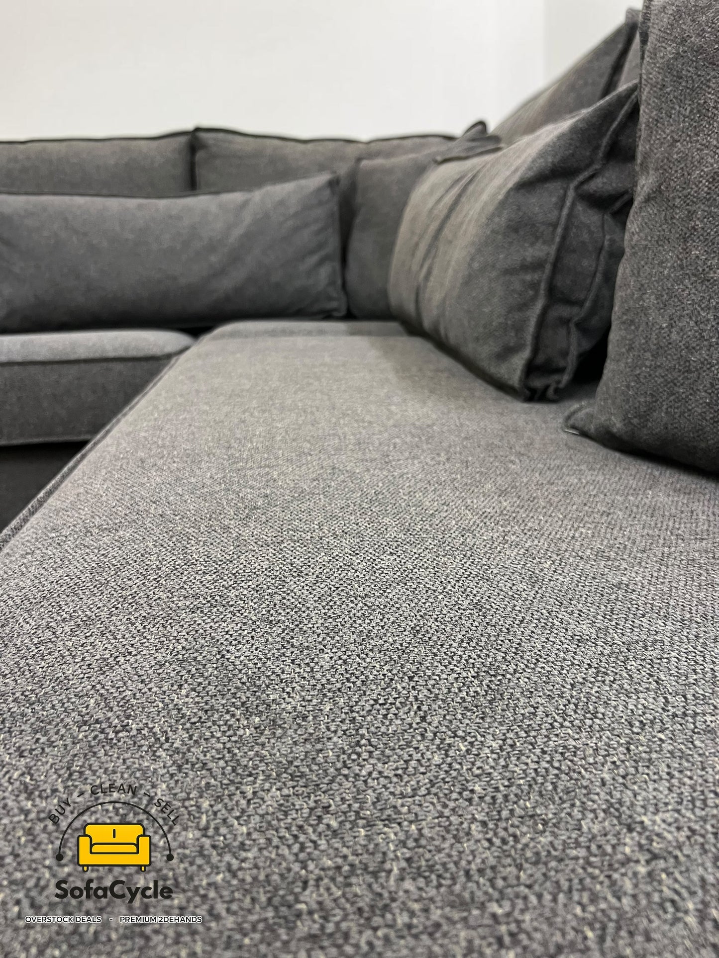 Hoekzetel donkergrijs in stof, hoek R – overstock