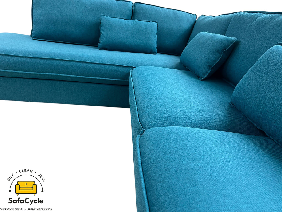 Hoekzetel blauw in stof, hoek L – overstock