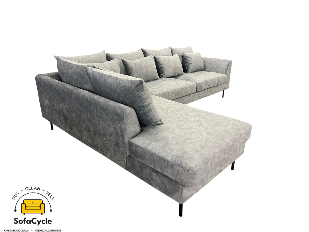 Hoekzetel grijs in fluweel, hoek L – overstock
