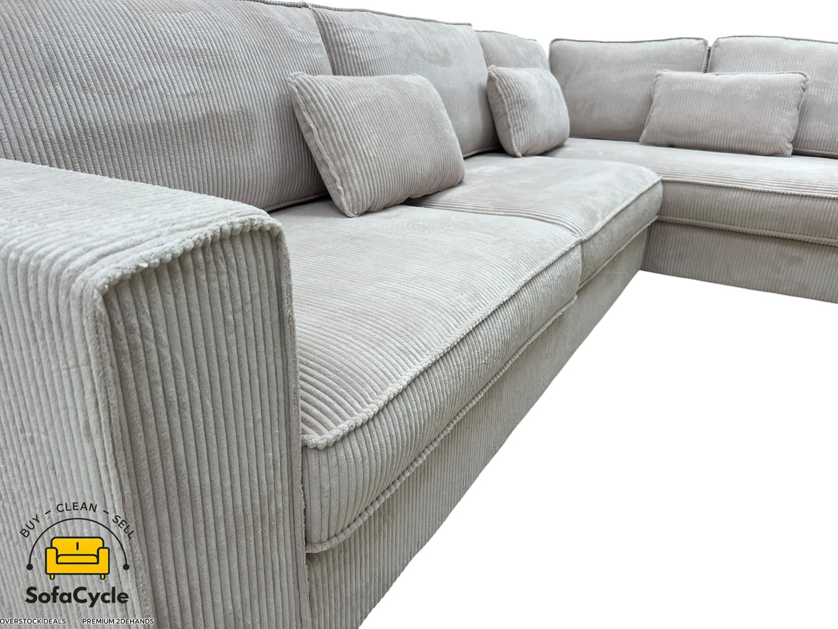 Hoekzetel beige in ribstof, hoek R – overstock