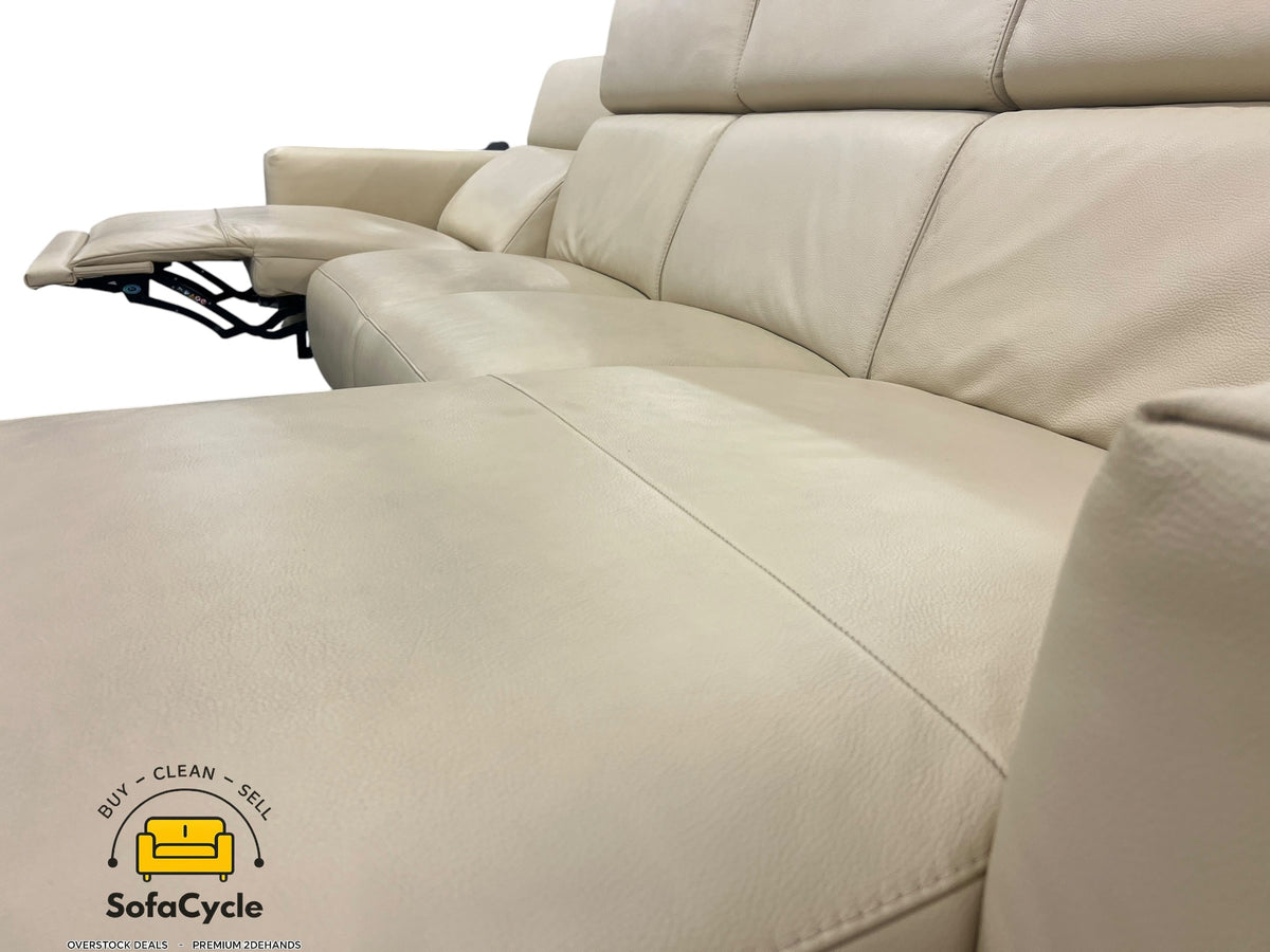 Hoekzetel beige in echt leder, hoek R met elektrische relax – tweedehands