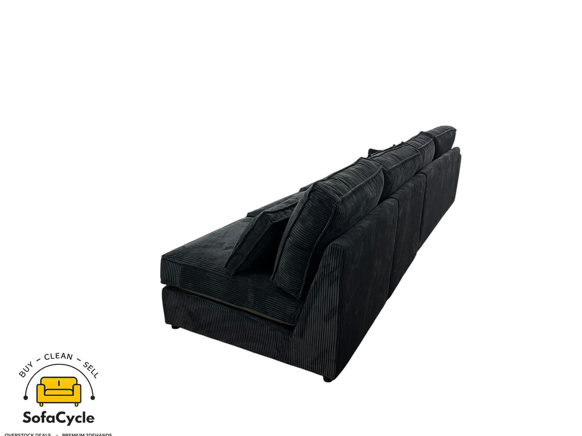 4-zit zwart in ribstof, modulair – overstock