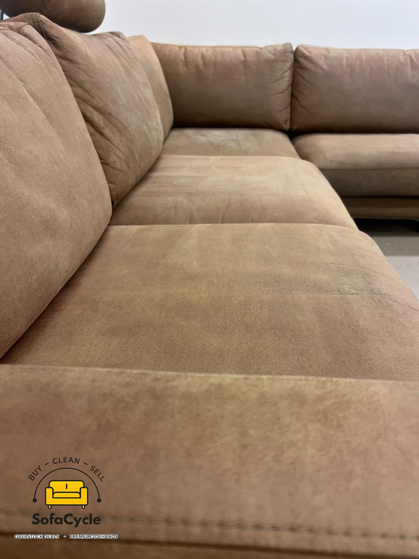 Hoekzetel cognac in microvezel met hoofdsteun – tweedehands