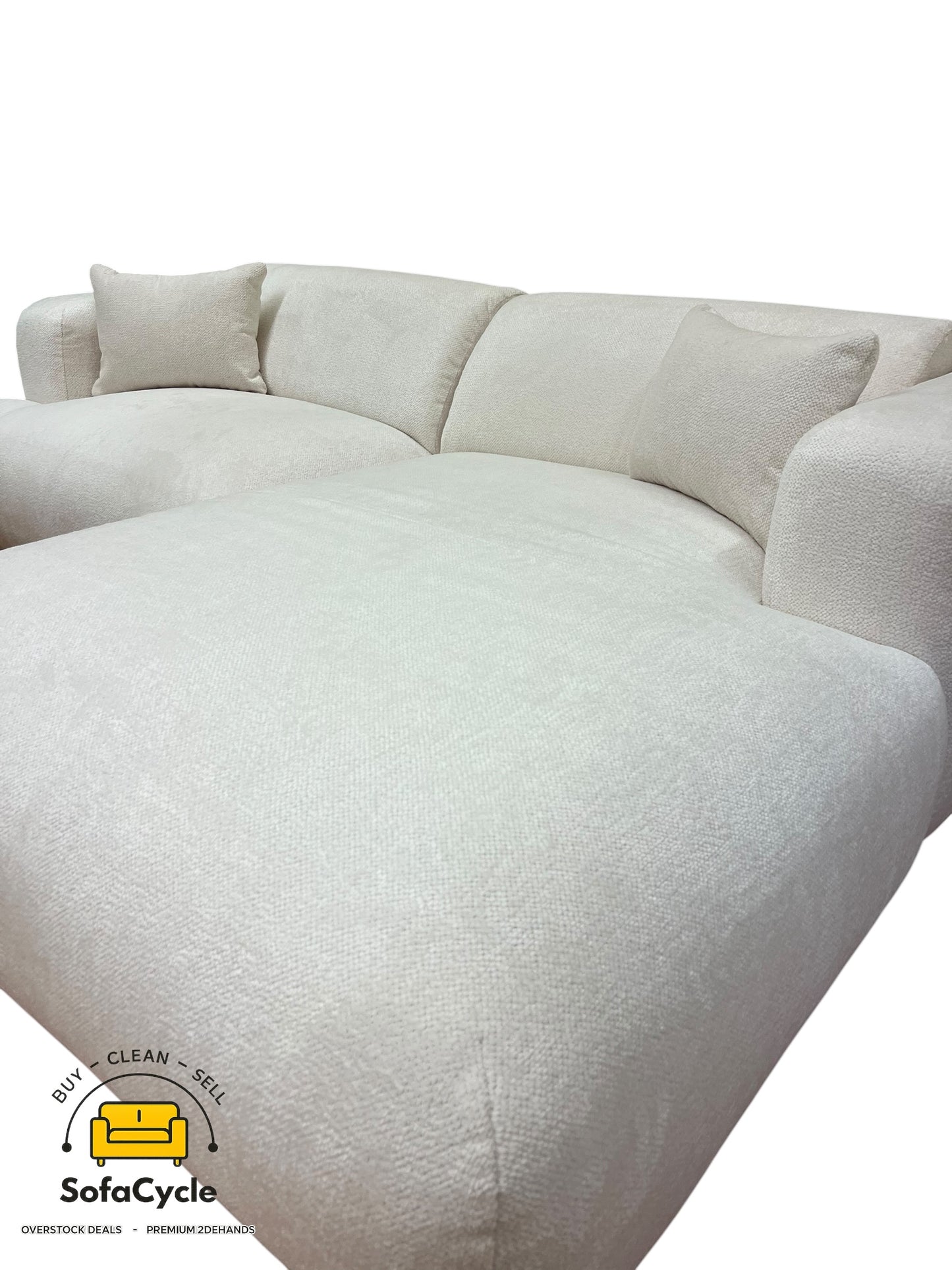 Hoekzetel wit in bouclé extra breed ligvlak, hoek R – overstock