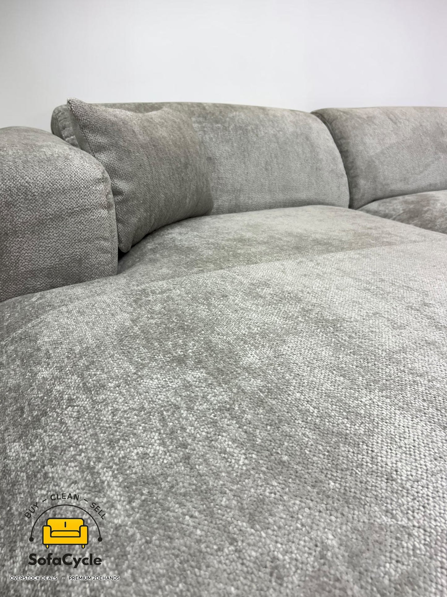 Hoekzetel grijs in bouclé extra breed ligvlak – overstock