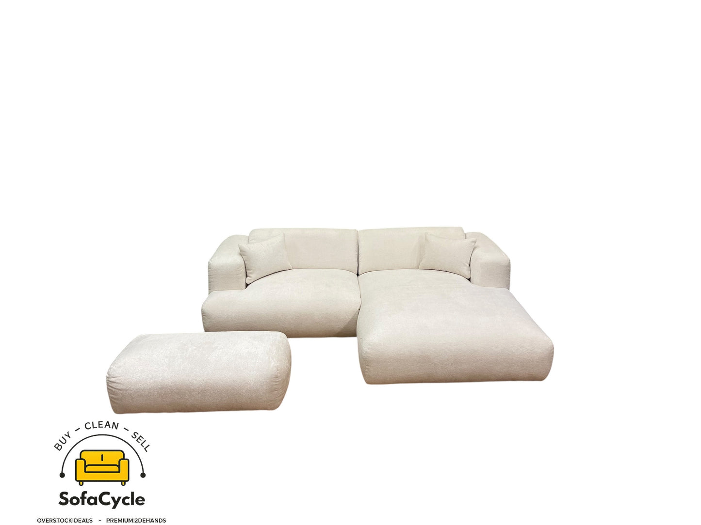 Hoekzetel wit in bouclé extra breed ligvlak, hoek R – overstock