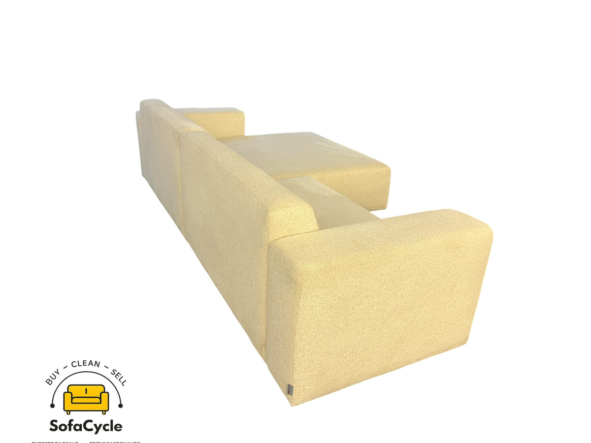 Hoekzetel beige in bouclé, extra breed, hoek R – overstock