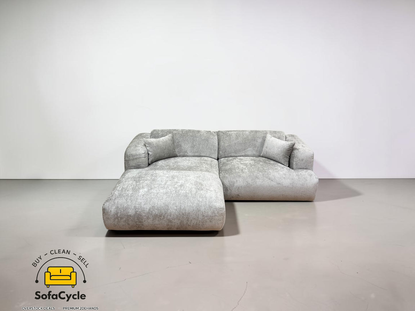 Hoekzetel grijs in bouclé extra breed ligvlak – overstock