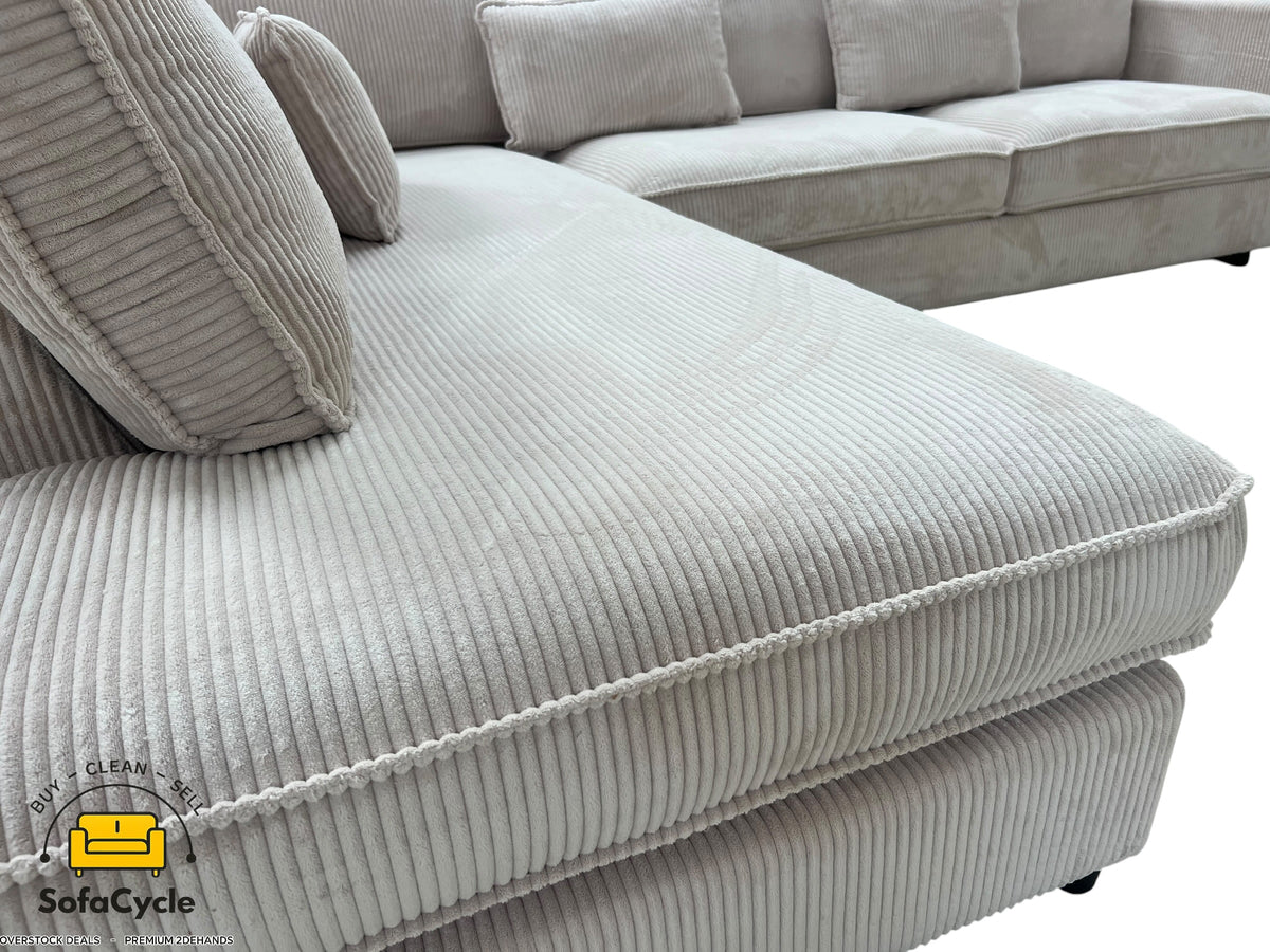 Hoekzetel beige in ribstof, hoek L – overstock