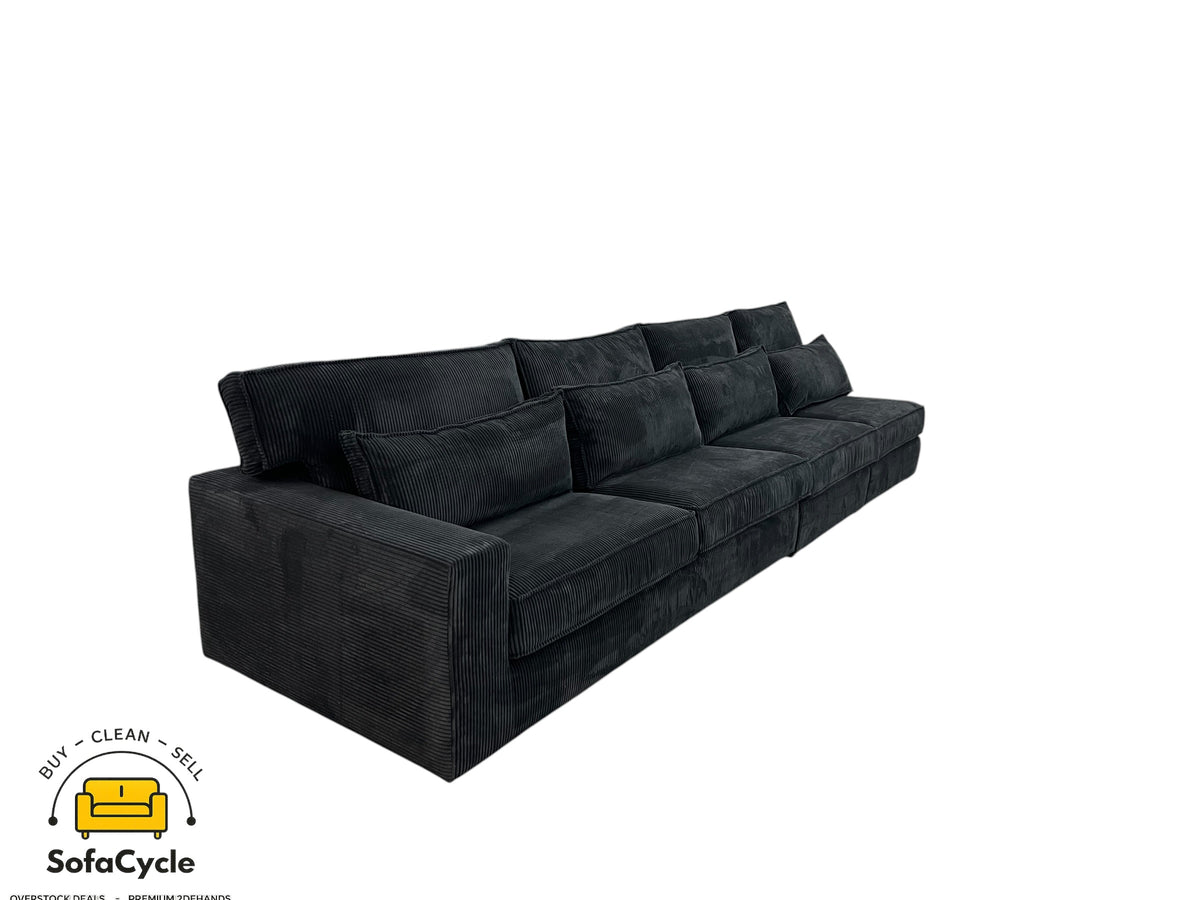 4-zit zwart in ribstof, modulair – overstock