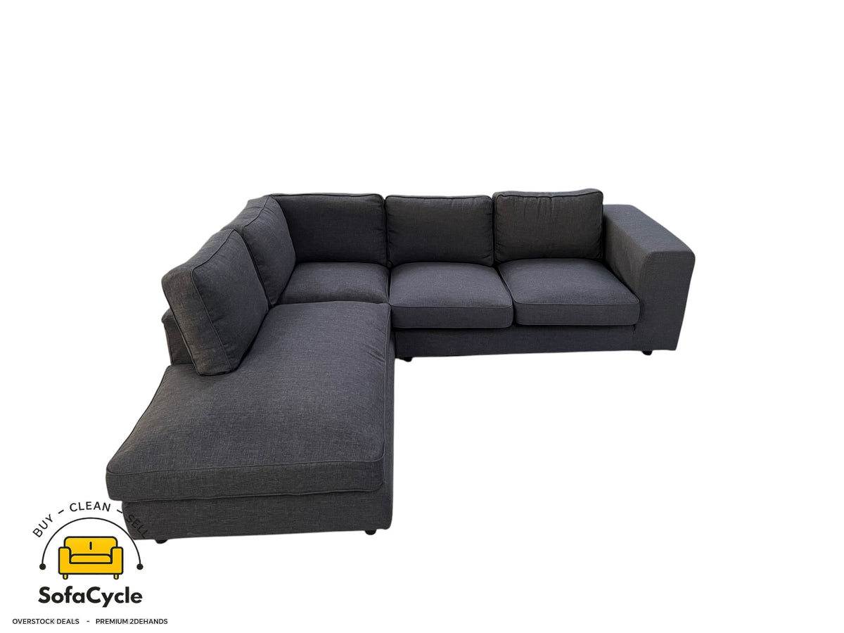Hoekzetel antraciet in stof, hoek L – overstock