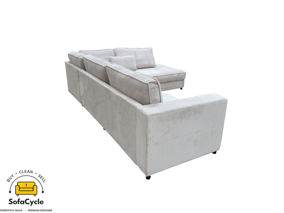Hoekzetel beige in ribstof, hoek R – overstock