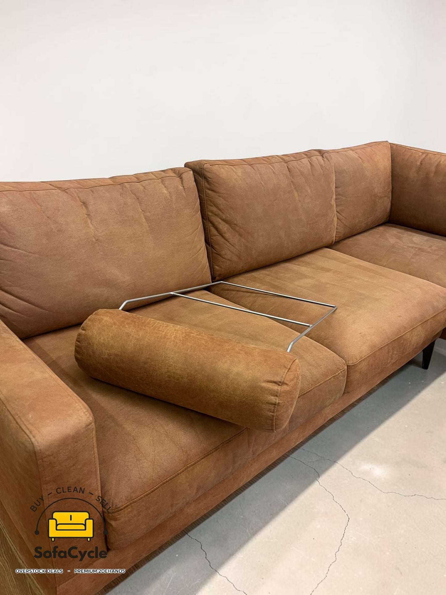 Hoekzetel cognac in microvezel met hoofdsteun – tweedehands
