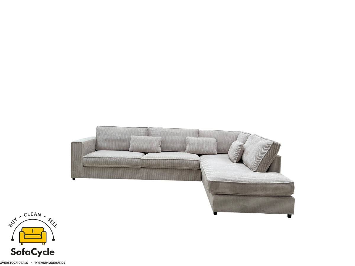 Hoekzetel beige in ribstof, hoek R – overstock