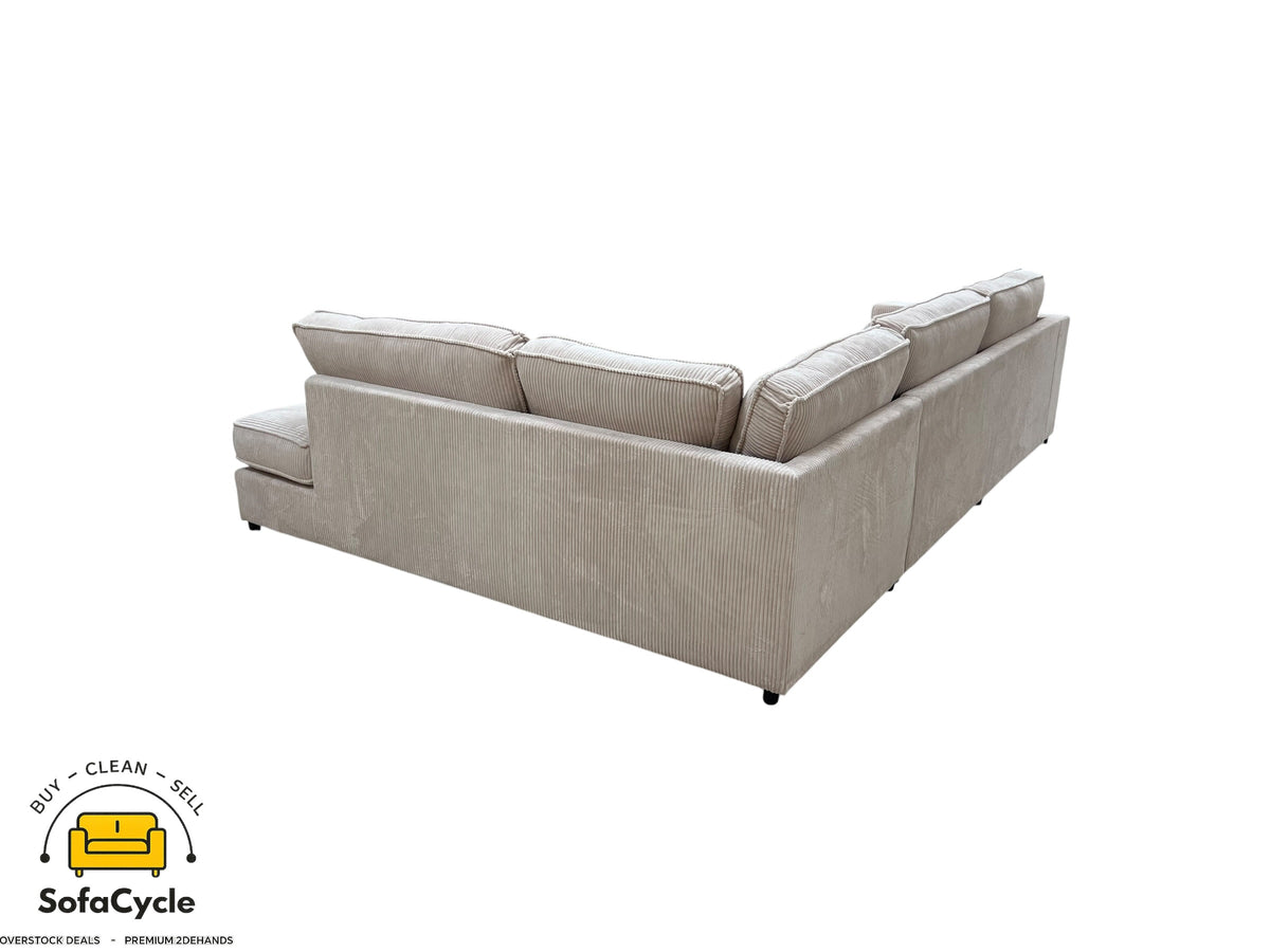 Hoekzetel beige in ribstof, hoek R – overstock