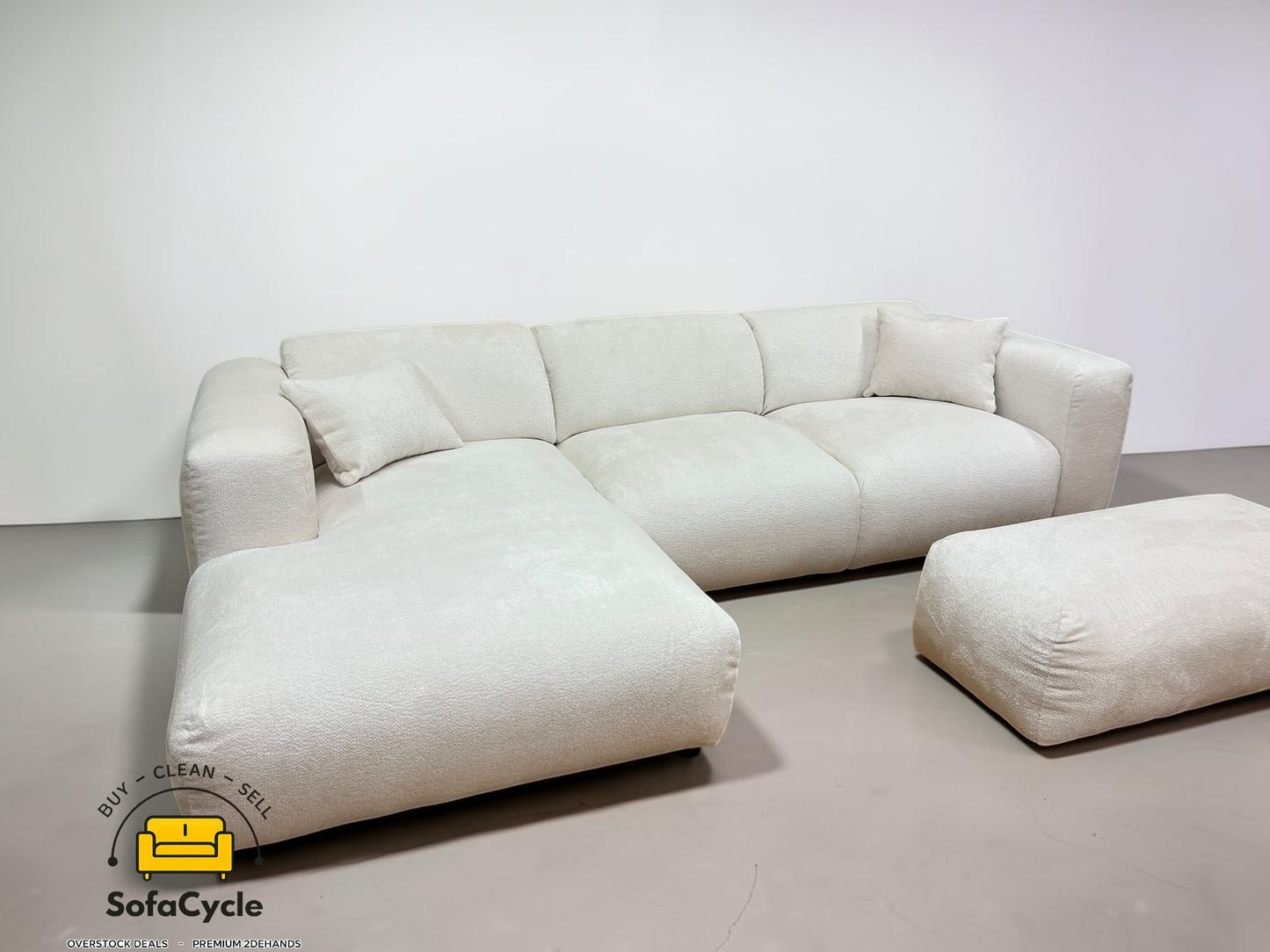 Hoekzetel wit in bouclé, hoek L -overstock
