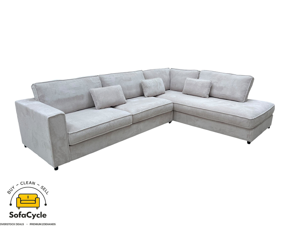 Hoekzetel beige in ribstof, hoek R – overstock