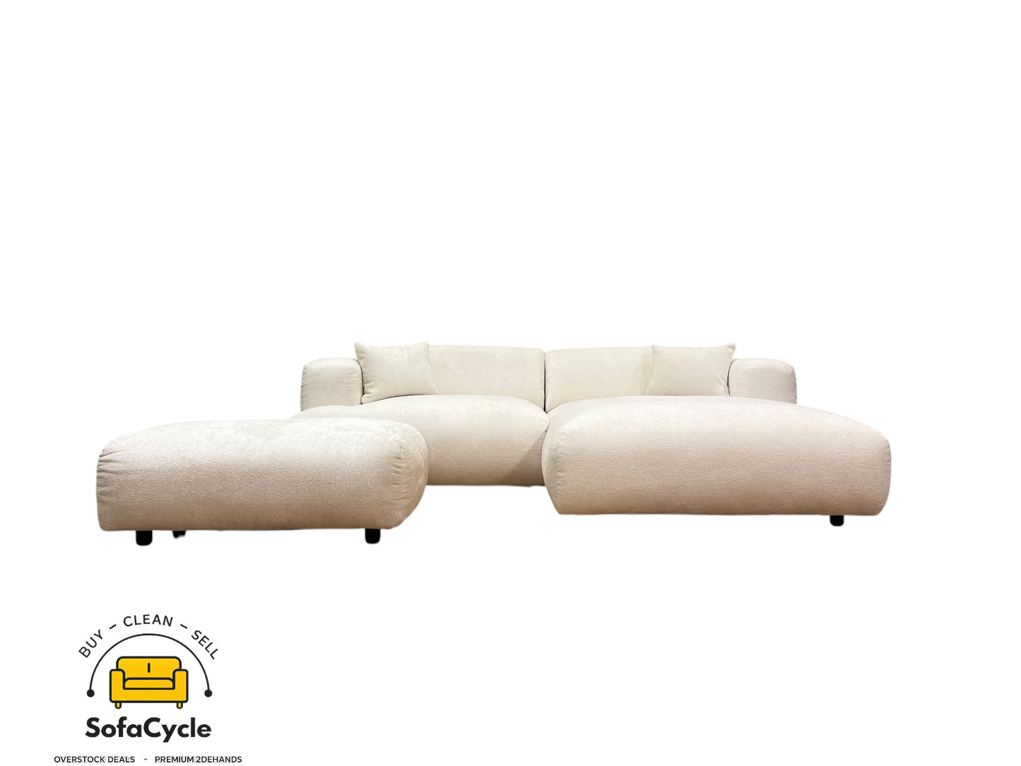 Hoekzetel wit in bouclé extra breed ligvlak, hoek R – overstock