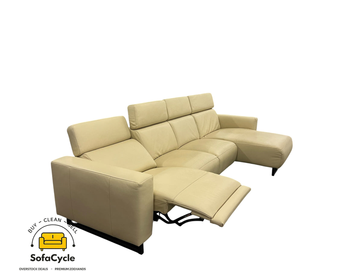 Hoekzetel beige in echt leder, hoek R met elektrische relax – tweedehands
