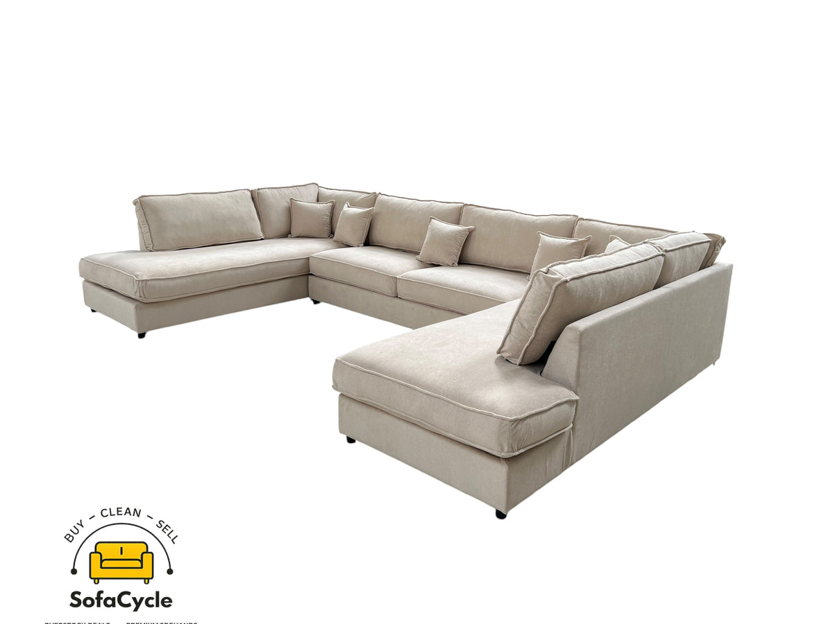 U-zetel beige in ribstof – overstock