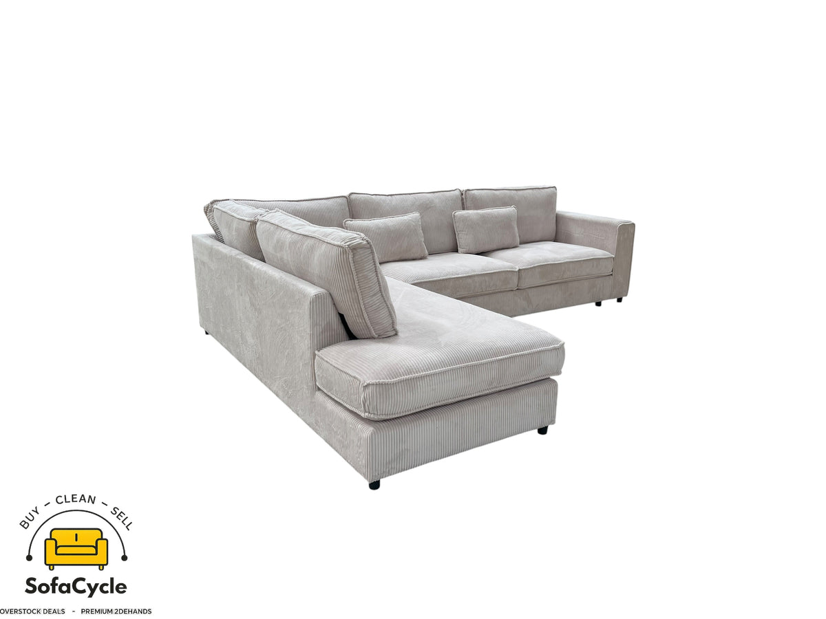 Hoekzetel beige in ribstof, hoek L – overstock