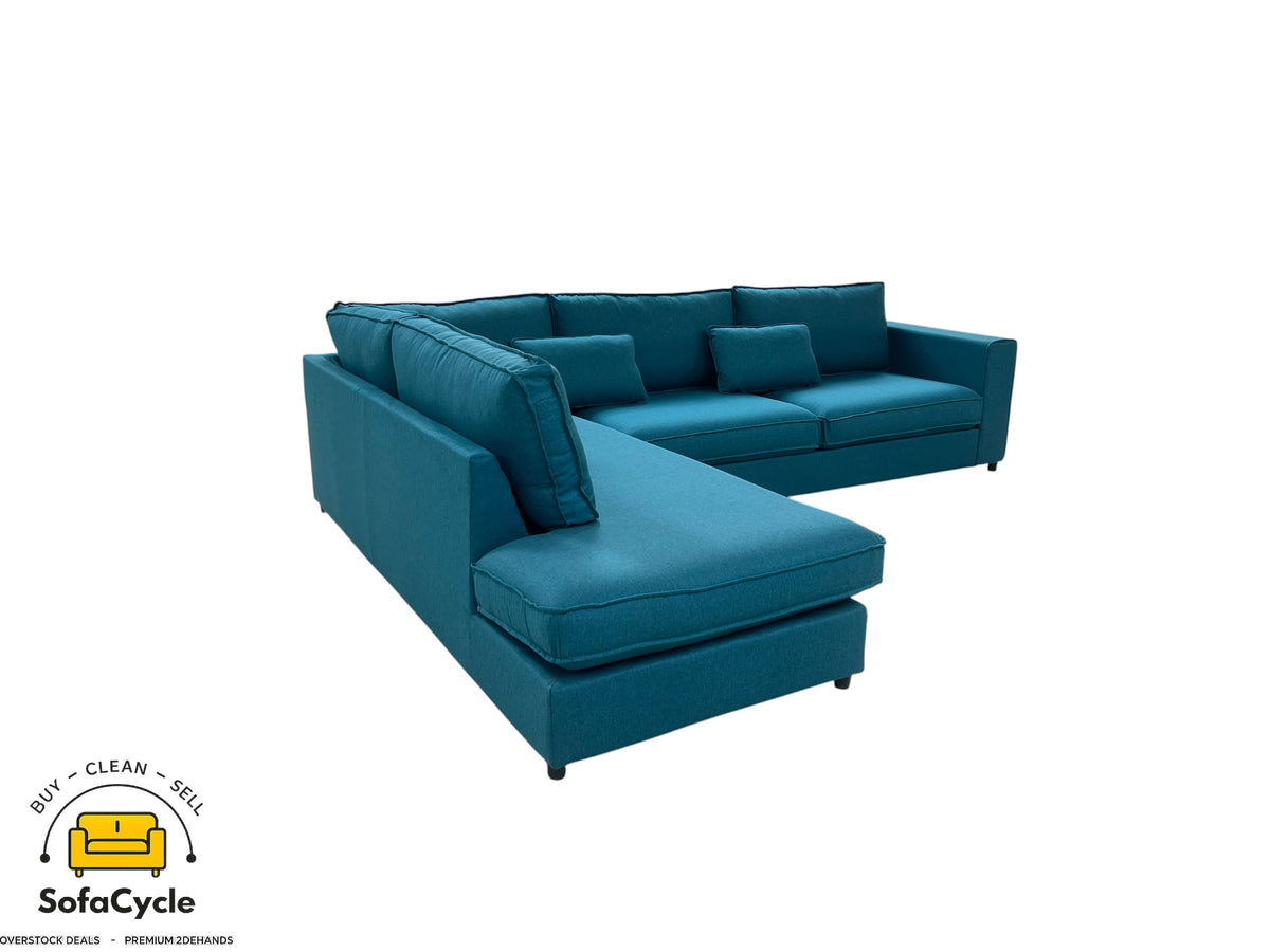 Hoekzetel blauw in stof, hoek L – overstock