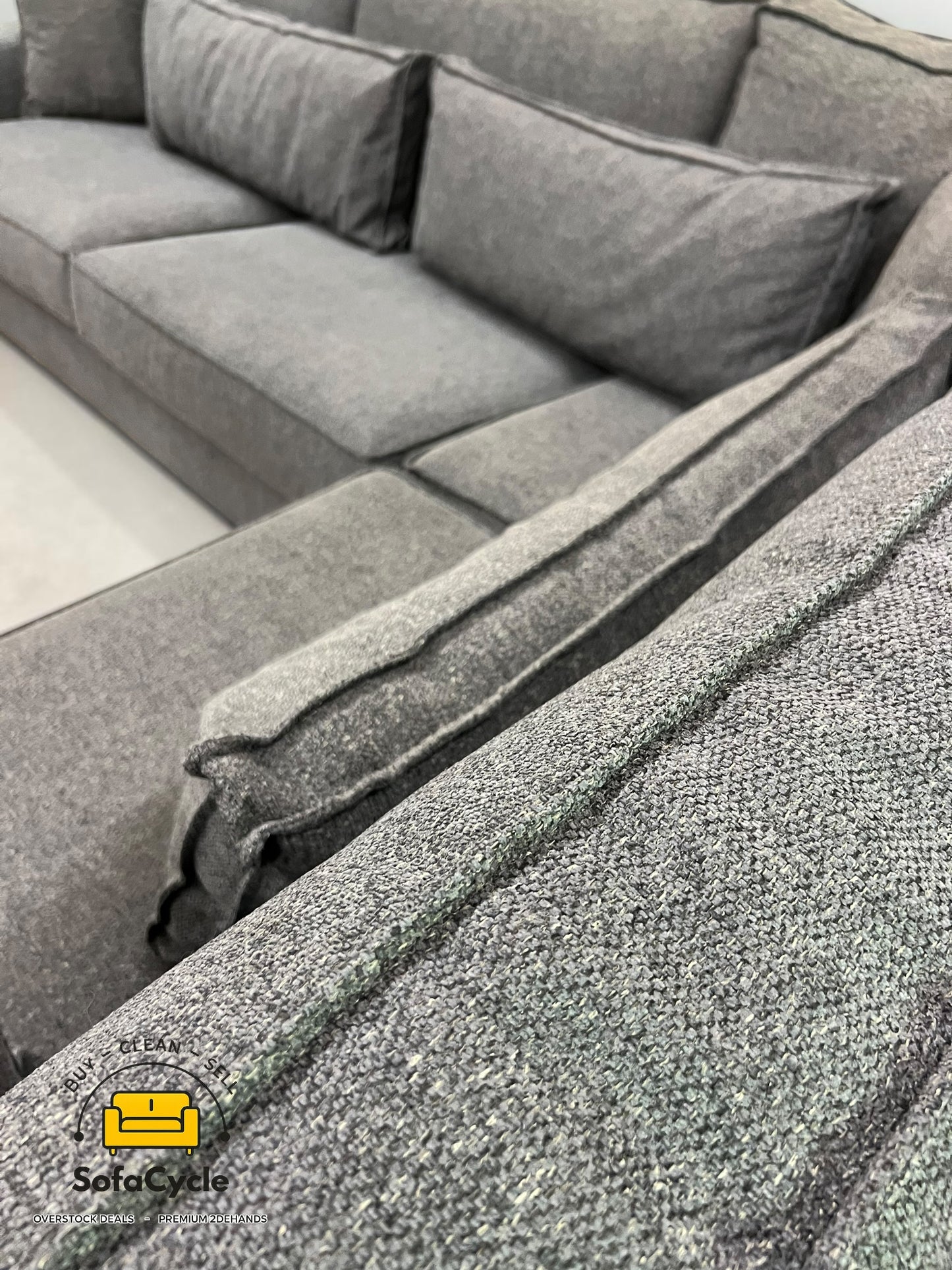 Hoekzetel donkergrijs in stof, hoek R – overstock