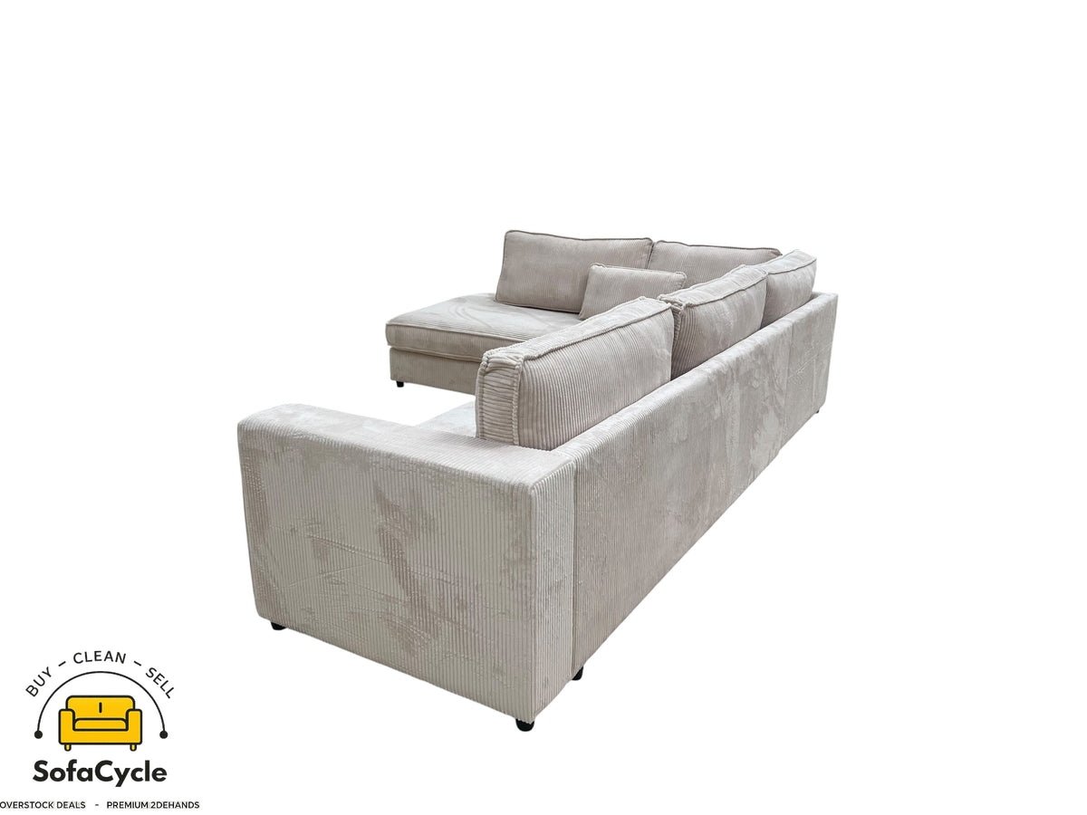 Hoekzetel beige in ribstof, hoek L – overstock