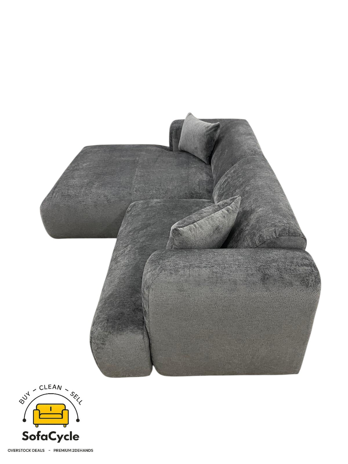 Hoekzetel antraciet in bouclé extra breed ligvlak, hoek L – overstock