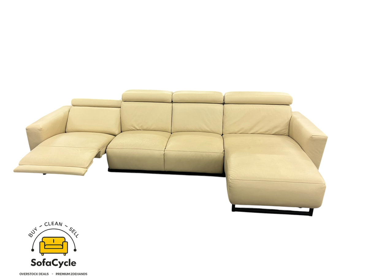 Hoekzetel beige in echt leder, hoek R met elektrische relax – tweedehands