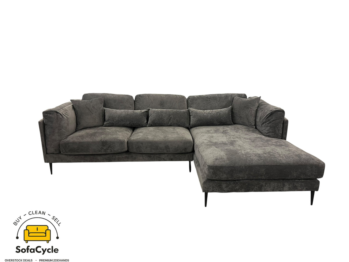 Hoekzetel antraciet in stof, hoek R – overstock