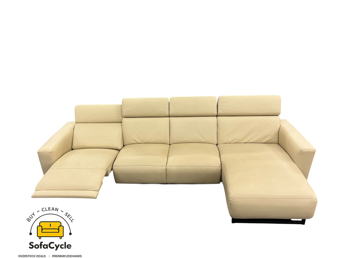 Hoekzetel beige in echt leder, hoek R met elektrische relax – tweedehands
