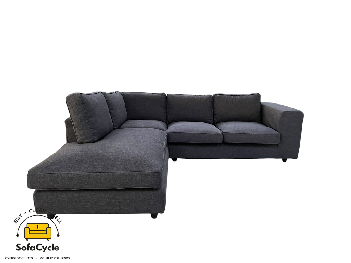 Hoekzetel antraciet in stof, hoek L – overstock