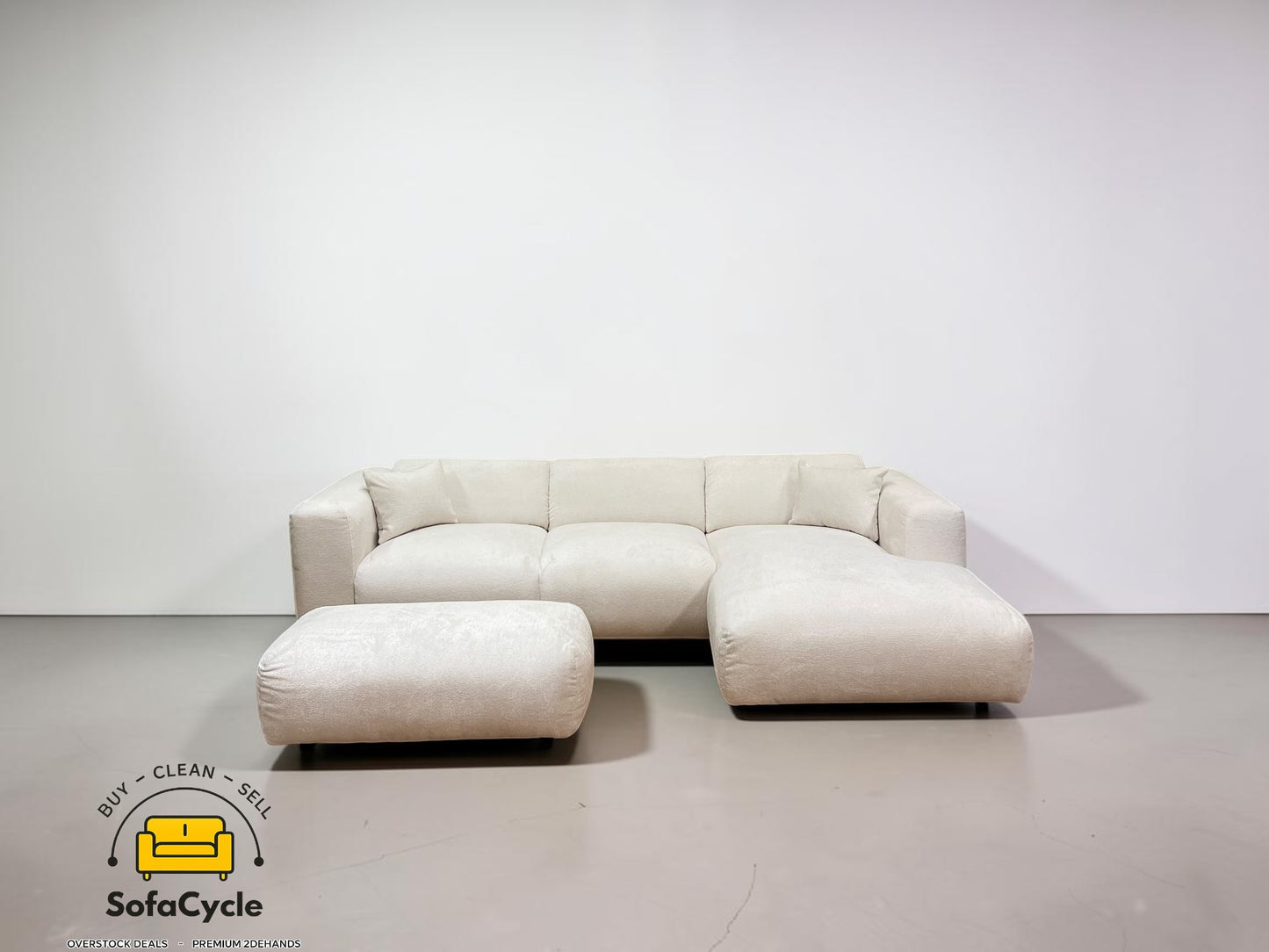 Hoekzetel wit in bouclé, hoek R – overstock