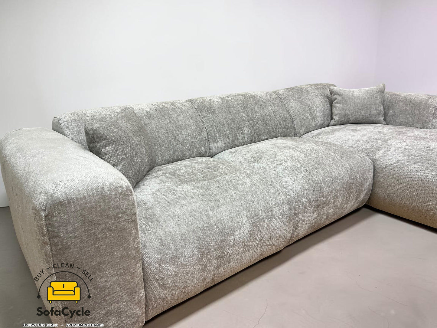 Hoekzetel grijs in bouclé, hoek R – overstock