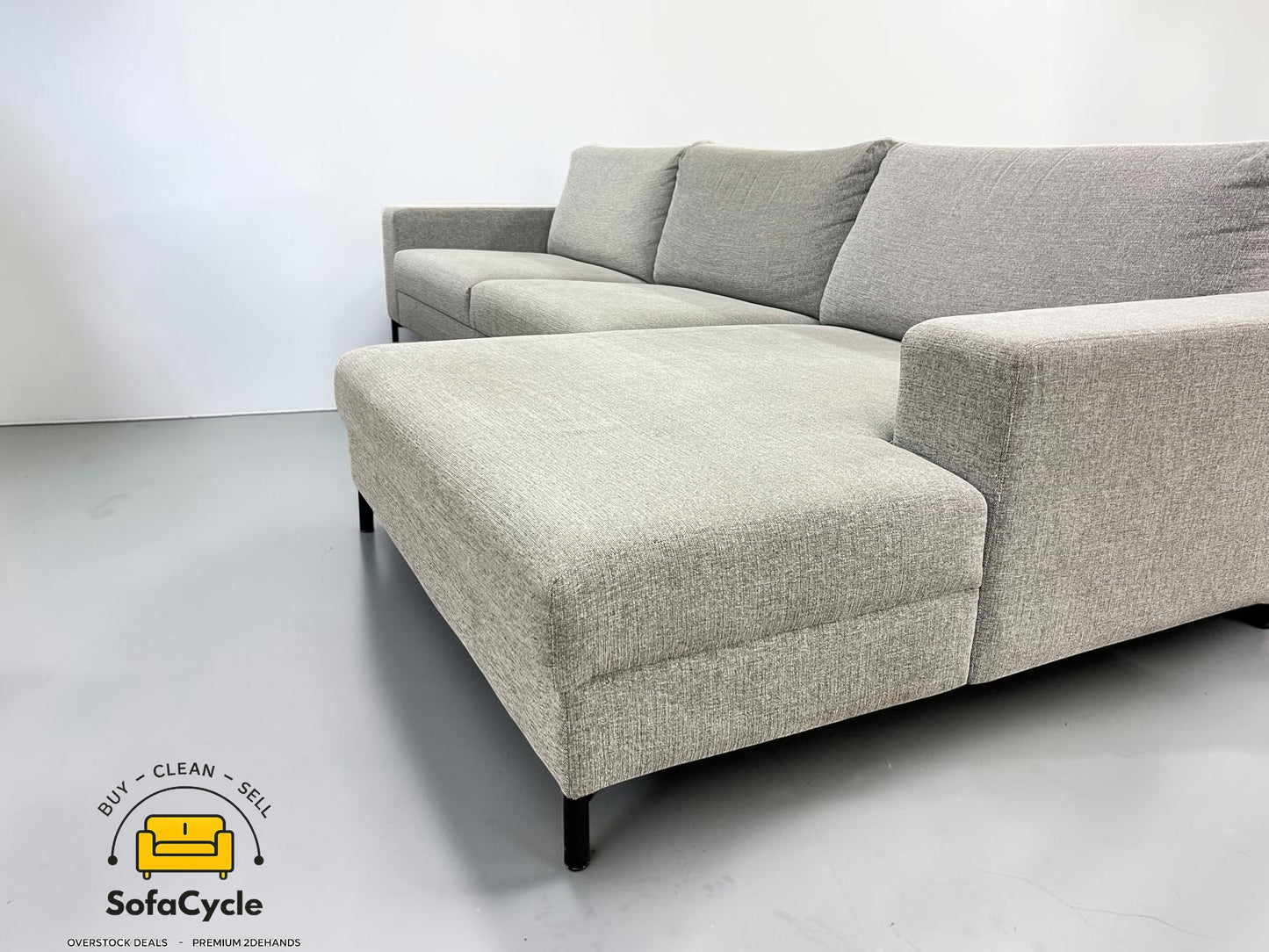 SITS hoekzetel grijs in stof met poef, hoek R – tweedehands