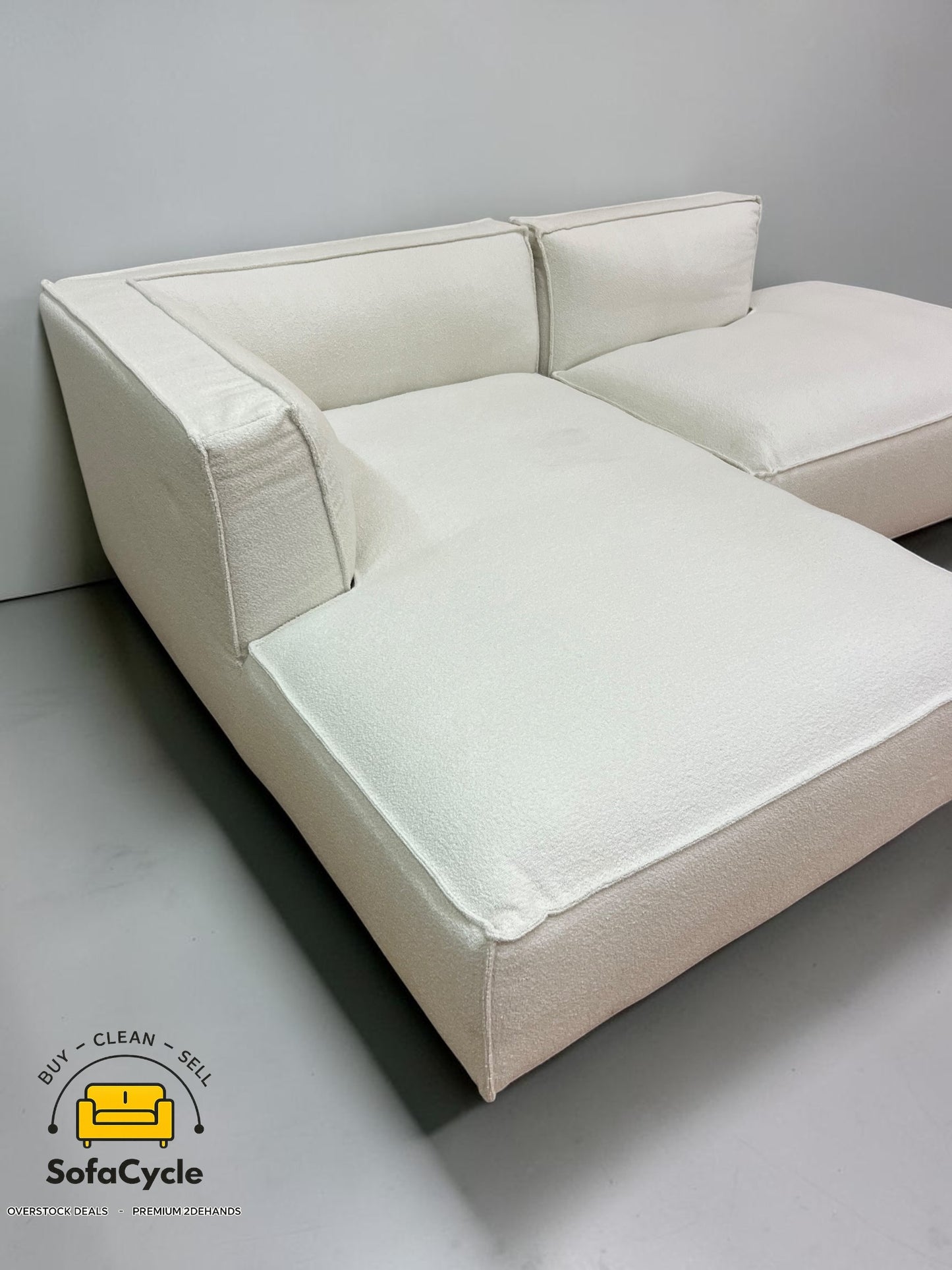 NV Gallery hoekzetel wit in bouclé, hoek L – overstock