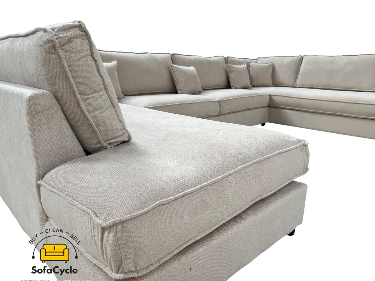 U-zetel beige in ribstof – overstock