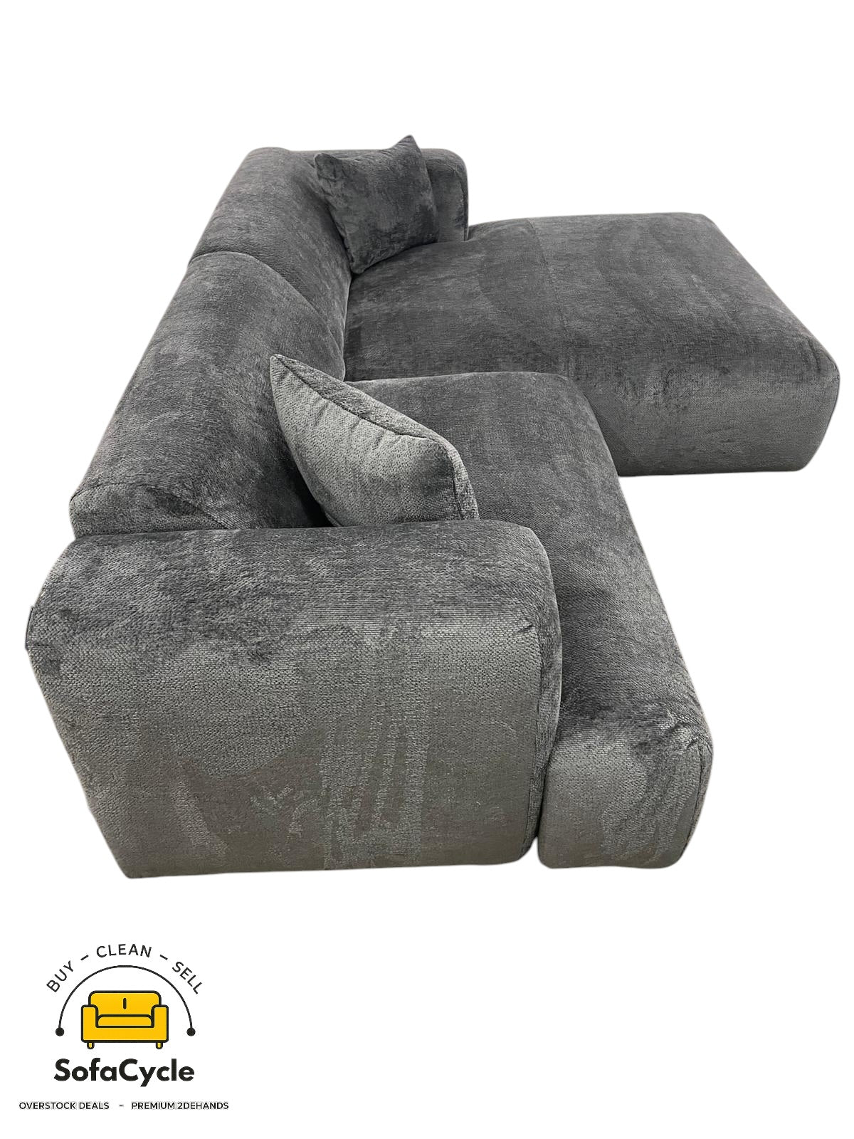 Hoekzetel antraciet in bouclé extra breed ligvlak, hoek R – overstock