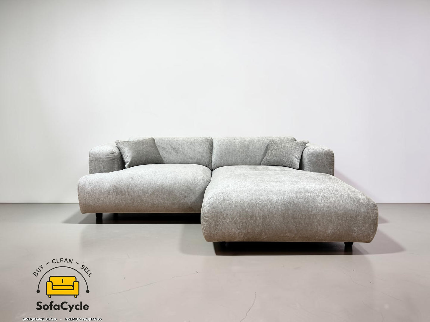 Hoekzetel grijs in bouclé met extra breed ligvlak – overstock