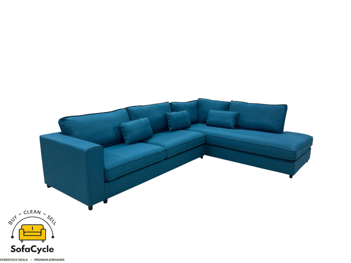 Hoekzetel blauw in stof, hoek R – overstock